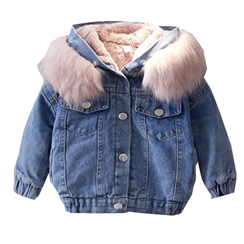 FaLkin Jeansjacke Kinder mit Pelzkragen Kapuze Winterjacke Mädchen Jungen Verdicken Warme Oberbekleidung Gepolsterte Outwear Gepolsterte Outwear Lässig Winterkleidung Dicke Wintermantel von FaLkin