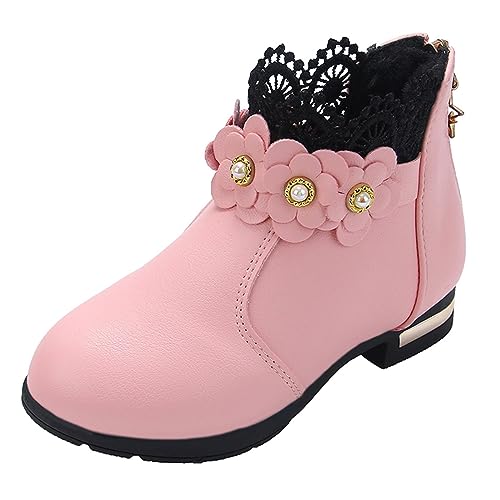 FaLkin Kinder Schneestiefel Wasserdicht Kleine/große Kinderschuhe, modische Stiefel, Plüsch, niedrige Röhre, 3D-Blumen-Druck, Lederstiefel Kinder Winterschuhe Booties Outdoor (Pink, 32 Big Kids) von FaLkin