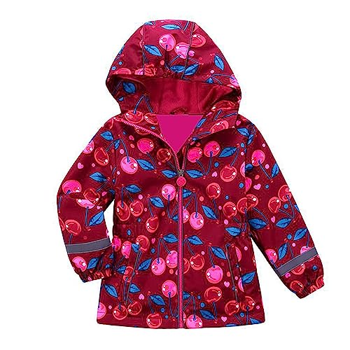 FaLkin Mädchen Outdoorjacke Softshelljacke mit Kirsche Druck Winddicht Atmungsaktive Sportjacke Kids Bergsteigen Kleidung Camping,Outdoor Trekking,Wandern Funktionsjacke Mädchen Windjacke von FaLkin