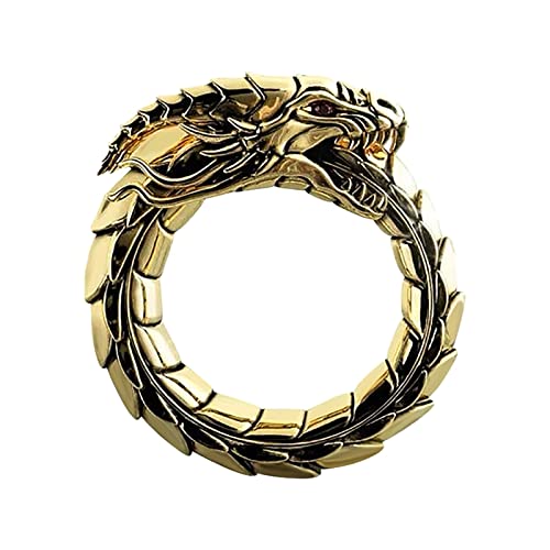 FaLkin Ringe Zeh Drachenring für Männer nordischen Drachenkopf Ring Vintage Drachenring Hip Hop Biker Ring Punk Tier Drachen Schmuck für Männer Jungen Ringetiketten (Rose Gold, One Size) von FaLkin