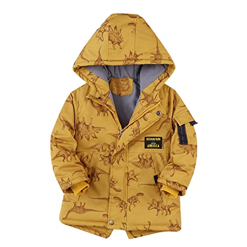 FaLkin Winterjacke Jungen Warme Winterparka mit Kapuze Dicke Warme Oberbekleidung mit Dinosaurier Druck Casual Oberbekleidung mit Reißverschluss Kinder Lässig Winterkleidung Jungen Wintermantel von FaLkin