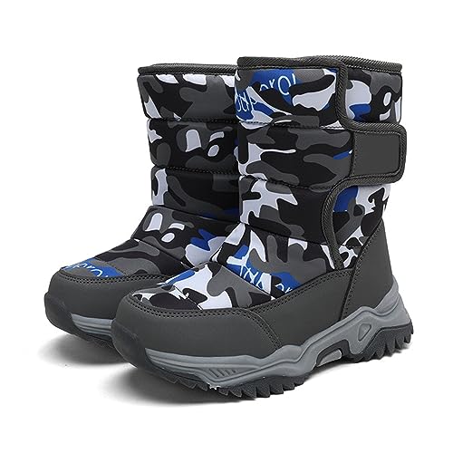 Jungen Boots Jungen-Baumwollschuhe mit Tarnmuster und Fleece-verdickten warmen Winter-Baumwollstiefeln für 4 bis 14 Jahre Winterstiefel Outdoor Schlupfstiefel Prinzessin Snow (Grey, 31 Little Child) von FaLkin