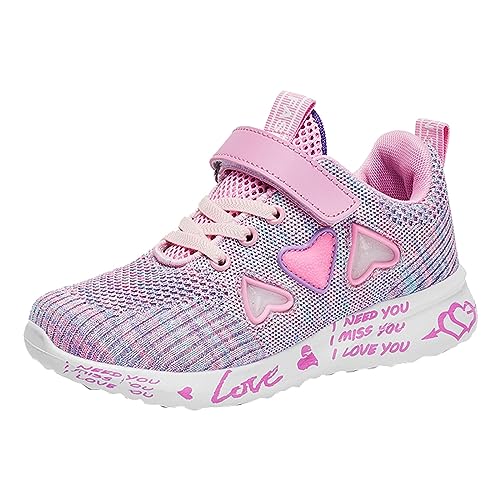 Kinder Sneaker Für Mädchen Kinder Sportschuhe Frühling/Sommer Bunte Mesh Herzförmige Muster Brief Gedruckt Casual Schuhe Party Geburtstag Schule Schuhe Kinder Laufschuhe (Pink, 31 Little Child) von FaLkin