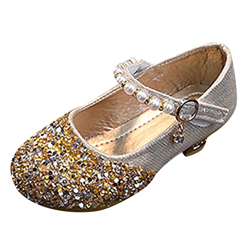 Kinderschuhe Elegant Festlich Ballerina Kinder Abendschuhe Kinderschuhe Mädchen Halbschuhe Lederschuhe Glitzer Kristall Ballerinas Kleidschuhe (Gold, 34 Big Kids) von FaLkin