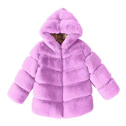 Kunstpelzmantel Mädchen Plüsch Warme Mode Flauschig Cardigan PlüSchjacke Verdicken Warme Oberbekleidung Solide Gepolsterte Outwear Kindermantel Kinder Winterjacke Mädchen (A-Purple, 5-6 Years) von FaLkin