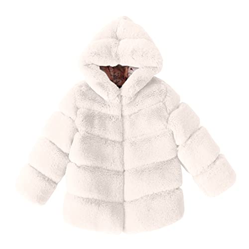 Kunstpelzmantel Mädchen Plüsch Warme Mode Flauschig Cardigan PlüSchjacke Verdicken Warme Oberbekleidung Solide Gepolsterte Outwear Kindermantel Kinder Winterjacke Mädchen (A-White, 9-10 Years) von FaLkin