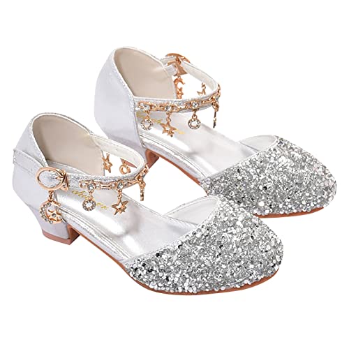 Mädchen Prinzessin Schuhe Festlich Ballerina Kleid Schuhe Prinzessin Schuhe Halbschuhe Lederschuhe Schuhe MäDchen Party Festliche Kleidschuhe (Silver, 35.5 Big Kids) von FaLkin