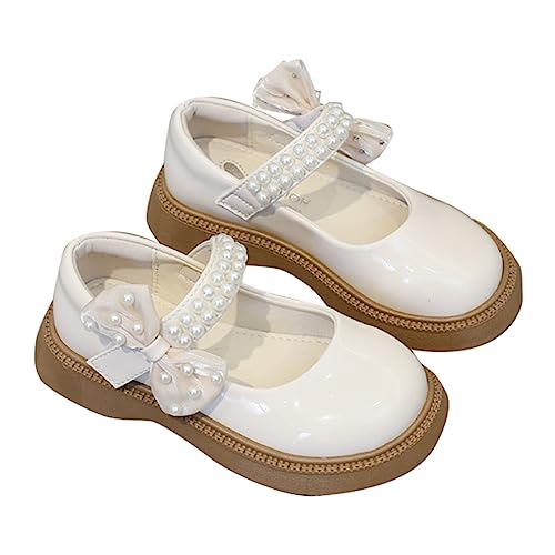 Schuhe Für Kinder Kinder Mädchen Schuhe Frühling/Herbst Einfarbig Dicke Sohle Helle Perle Schleife Freizeitschuhe Party Geburtstag Schule Kinderschuhe 2 Jahre Jungen (White, 26 Toddler) von FaLkin