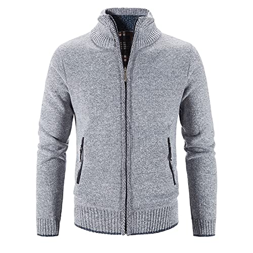 Unterziehjacke Herren Herren Winter Sweatshirt-Jacke Langärmel Plus samt Hochausschnitt Pulli in festem Farben-Pulli Herren Langjacke (Grey, XL) von FaLkin