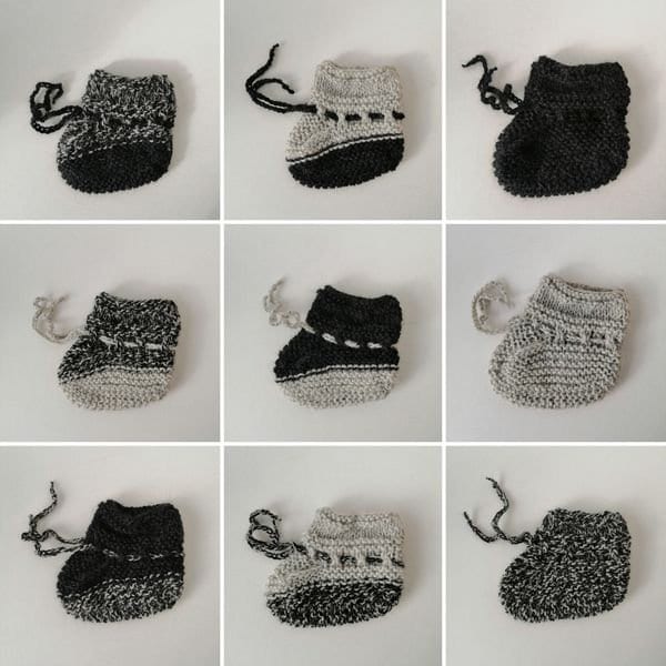 Alpaka Babyschühchen Taufschue Gestrickt in Grau-Schwarz von FaTaHandarbeit