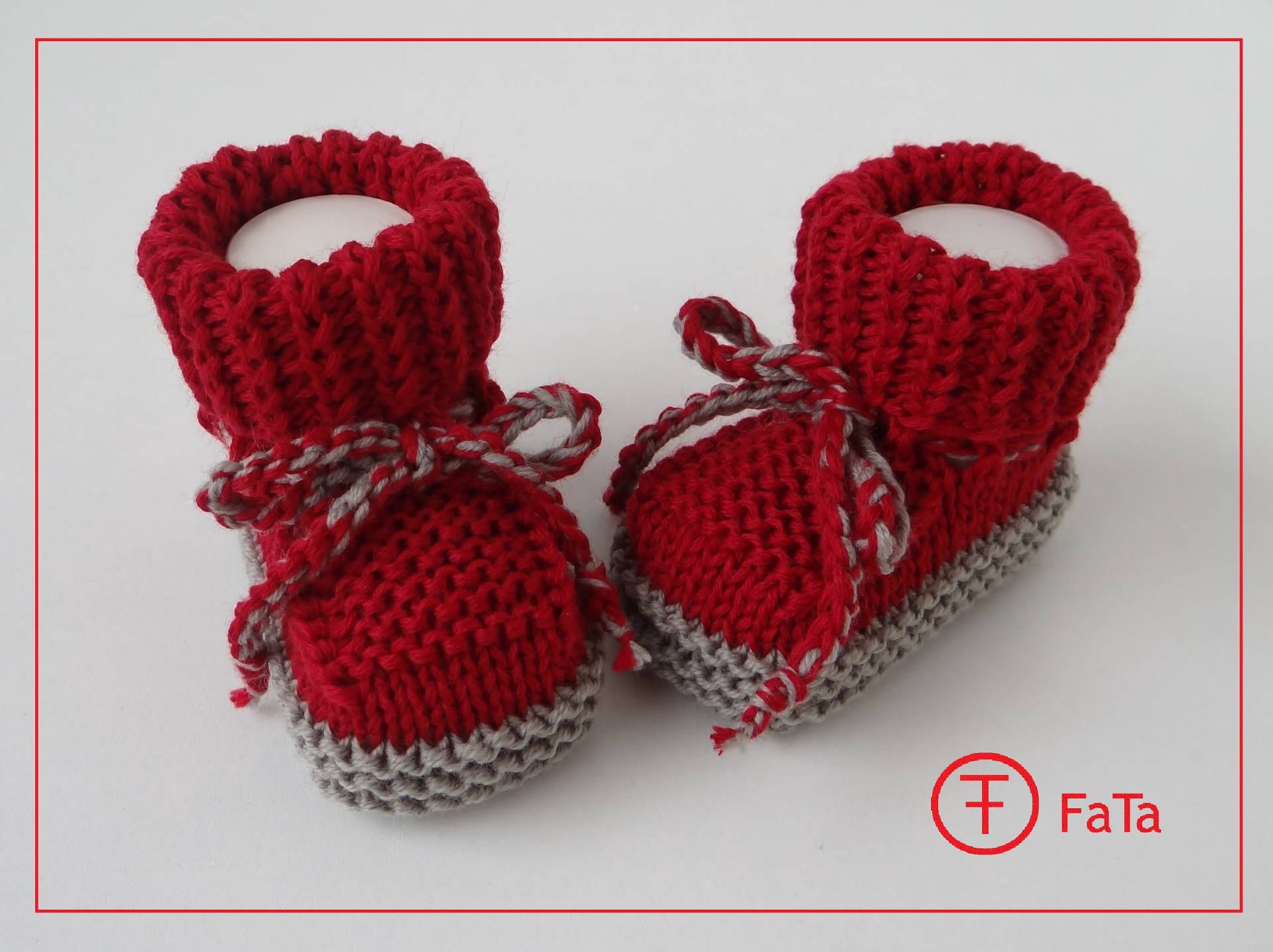 Babyschuhe Taufschue Merino Rot-Greige von FaTaHandarbeit