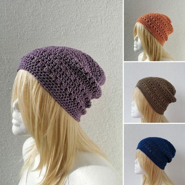 Damen Mütze Häkelmütze Baumwolle Mit Glitzer 4 Farben von FaTaHandarbeit