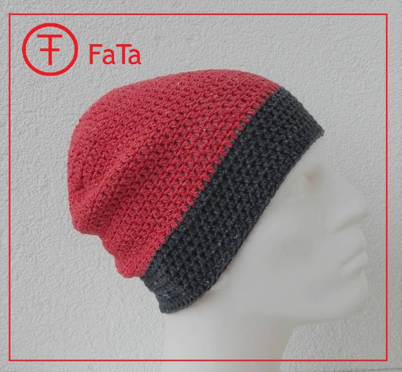 Gehäkelte Männermütze Mütze Baumwolle Grau-Orange von FaTaHandarbeit