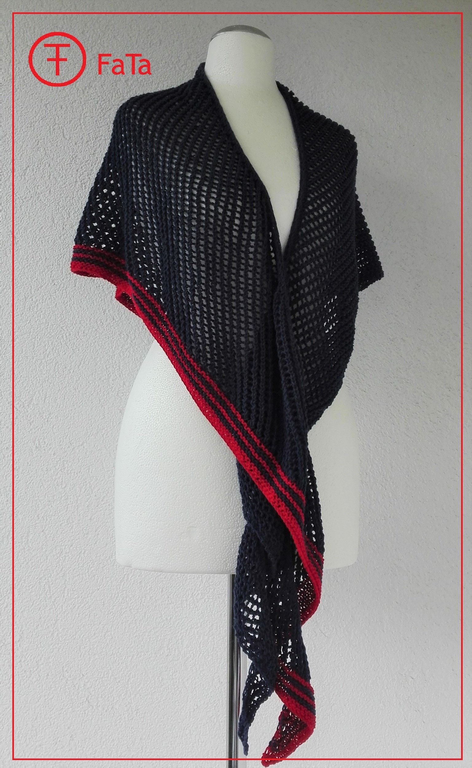 Schultertuch Schal Tuch Baumwolle Dunkelblau-Rot von FaTaHandarbeit
