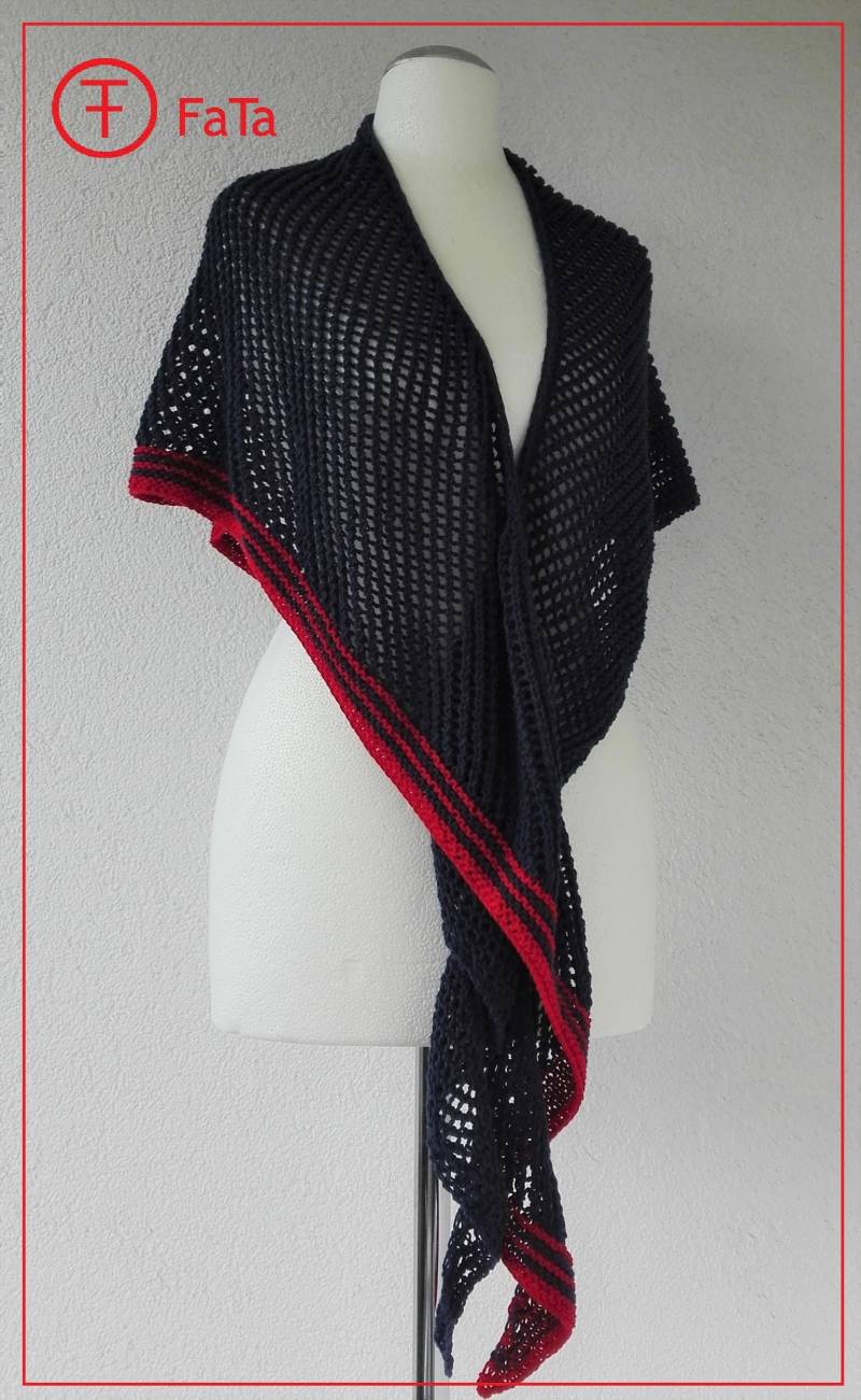 Schultertuch Schal Tuch Baumwolle Dunkelblau-Rot von FaTaHandarbeit