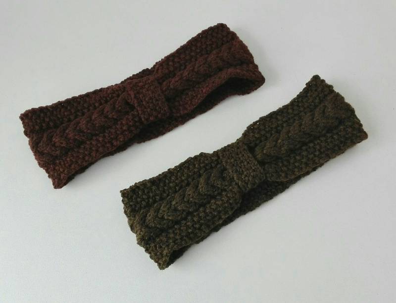 stirnband Damen Gestrickt Aus Merinowolle - Kaschmir Mischung in Braun Oder Oliv von FaTaHandarbeit