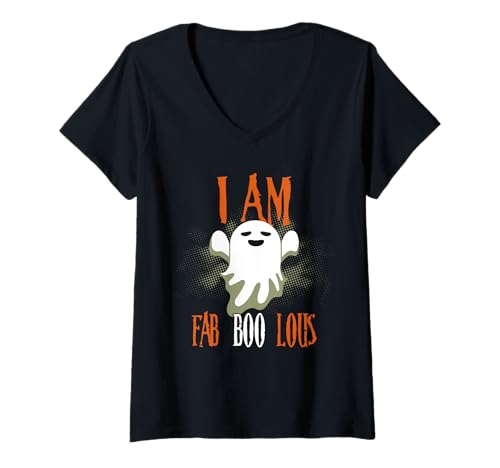 Damen I'm Fab Boo Lous Lustiges Geister-Kostüm für Halloween, humorvolles Zitat T-Shirt mit V-Ausschnitt Damen I'm Fab Boo Lous Lustiges Geister-Kostüm für Halloween, humorvolles Zitat T-Shirt mit V-Ausschnitt von Fab Boo Lous Halloween Apparel