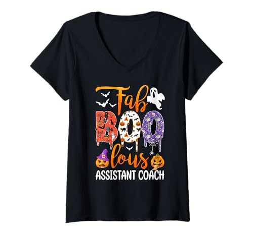 Damen Fab Boo Lous Assistant Coach Boo Ghost Kürbis Halloween T-Shirt mit V-Ausschnitt von Fab Boo Lous Halloween Costume