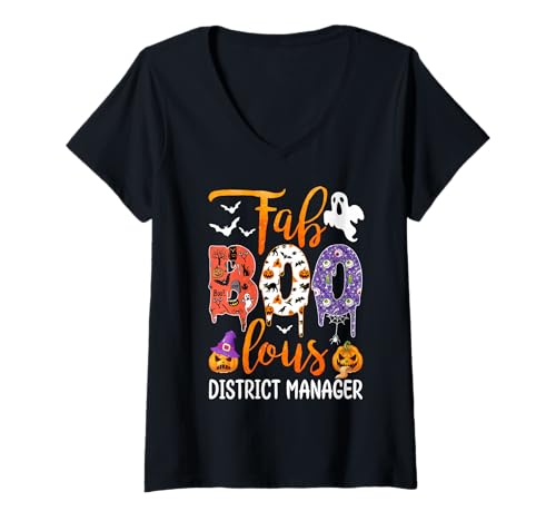 Damen Fab Boo Lous Bezirksleiter Boo Ghost Pumpkin Halloween T-Shirt mit V-Ausschnitt von Fab Boo Lous Halloween Costume