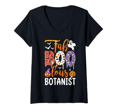 Damen Fab Boo Lous Botanist Boo Ghost Kürbis Halloween Botanik T-Shirt mit V-Ausschnitt von Fab Boo Lous Halloween Costume