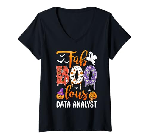 Damen Fab Boo Lous Datenanalyst Boo Ghost Pumpkin Halloween T-Shirt mit V-Ausschnitt von Fab Boo Lous Halloween Costume