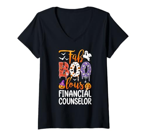 Damen Fab Boo Lous Financial Counselor Boo Ghost Kürbis Halloween T-Shirt mit V-Ausschnitt von Fab Boo Lous Halloween Costume