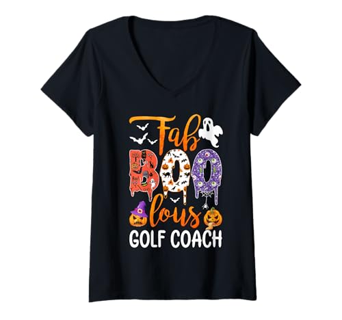 Damen Fab Boo Lous Golf Coach Boo Ghost Kürbis Halloween T-Shirt mit V-Ausschnitt von Fab Boo Lous Halloween Costume