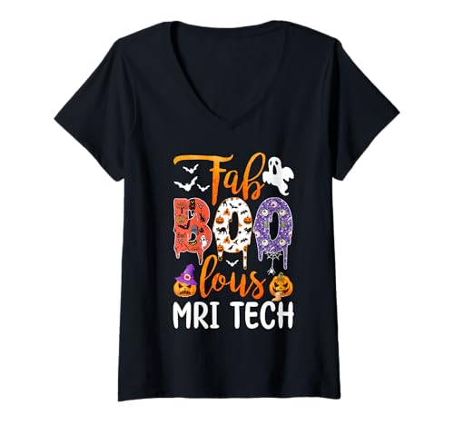Damen Fab Boo Lous MRT Tech Boo Ghost Kürbis Halloween T-Shirt mit V-Ausschnitt von Fab Boo Lous Halloween Costume