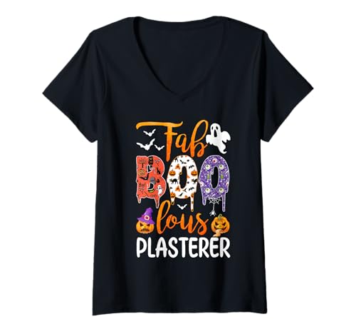 Damen Fab Boo Lous Plaster Boo Ghost Kürbis Halloween T-Shirt mit V-Ausschnitt von Fab Boo Lous Halloween Costume