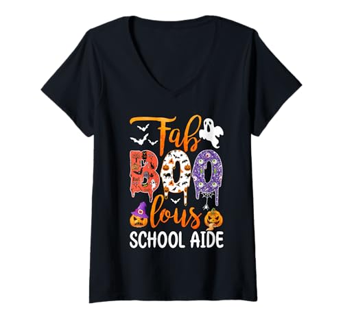 Damen Fab Boo Lous Schulhelfer Boo Geist Kürbis Halloween T-Shirt mit V-Ausschnitt von Fab Boo Lous Halloween Costume