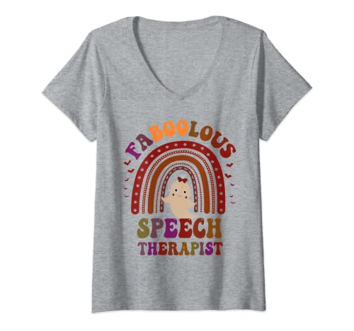 Damen FaBOOlous Speechtherapist Kostüm "This Is My Spooky Vibes" T-Shirt mit V-Ausschnitt Damen FaBOOlous Speechtherapist Kostüm "This Is My Spooky Vibes" T-Shirt mit V-Ausschnitt von Fab Boo Lous SLP Team Loves Brain