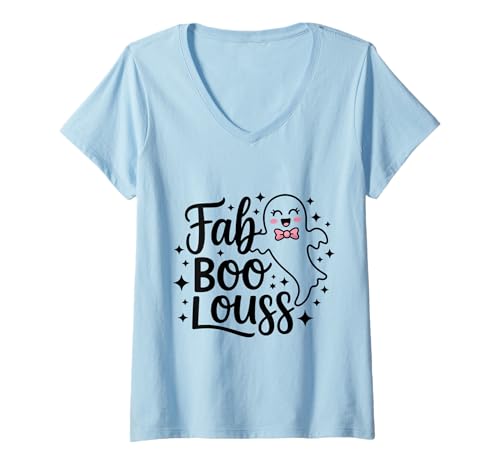 Damen Fab Boo Lous Shirt Cute Ghost Bow Sparkle Spooky October T-Shirt mit V-Ausschnitt Damen Fab Boo Lous Shirt Cute Ghost Bow Sparkle Spooky October T-Shirt mit V-Ausschnitt von Fab Boo Lous Tee Shirts for Halloween Women