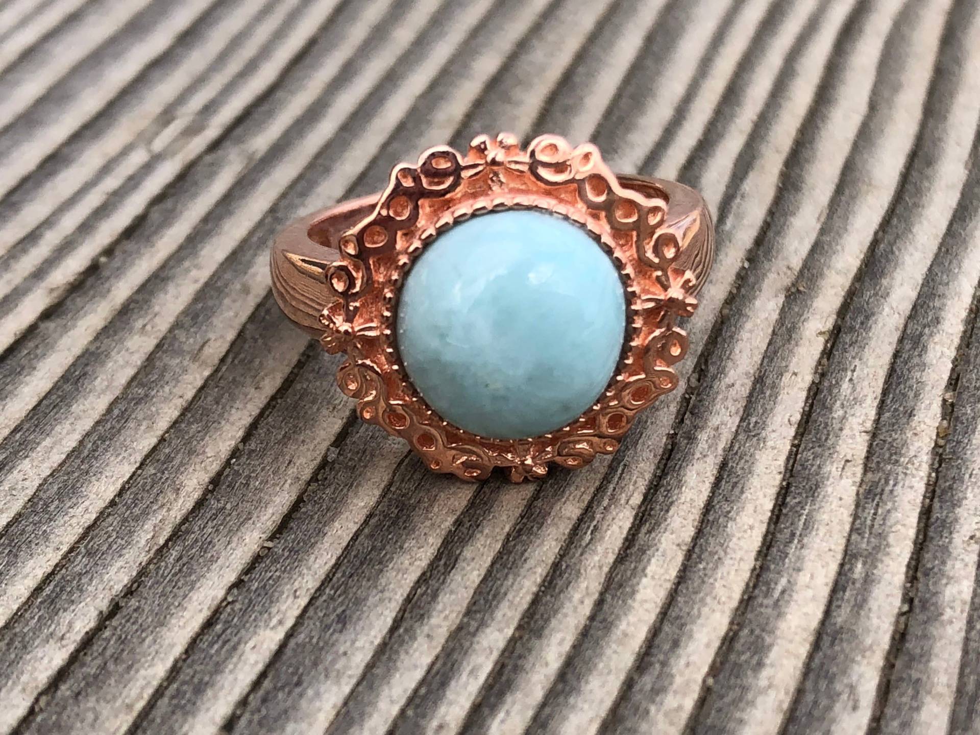 sterling Silber 925 Rose Gold Vergoldet Runde Blau Natürliche Larimar Band Ring Größe 6, 5 sterling Silber 925 Rose Gold Vergoldet Runde Blau Natürliche Larimar Band Ring Größe 6, 5 von FabFindingsNY