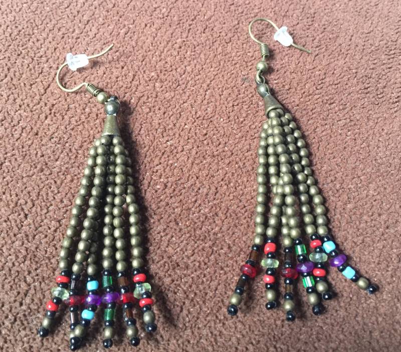 Boho Perlen Ohrring, Ohrhänger, Bronze Rocailles Ethno 70Er Jahre Ohrschmuck von FabFinds42