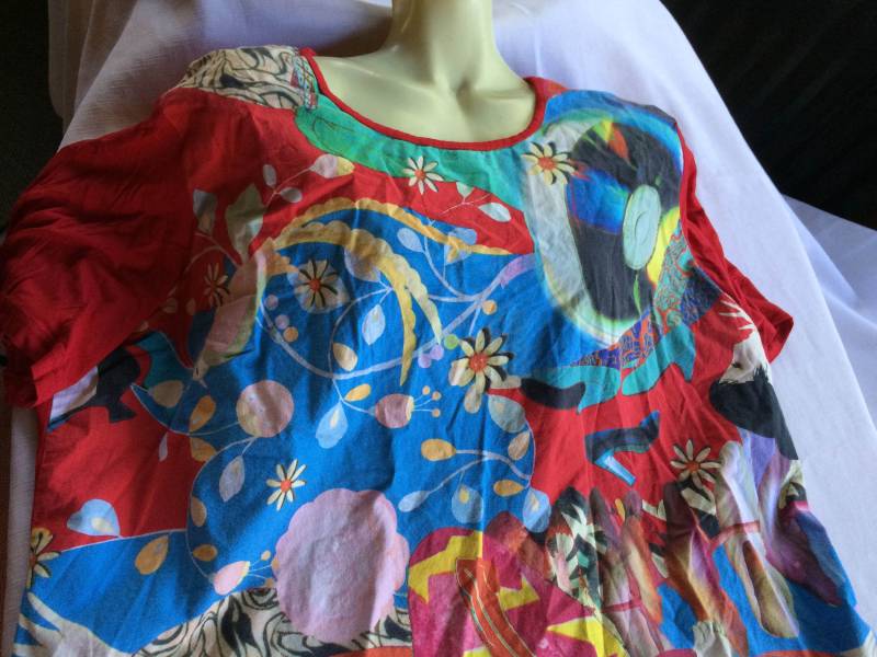 Bunte 80Er Bluse, Buntes Top, Wilde Wildes Blau Rotes Xl Grösse 26 Top von FabFinds42