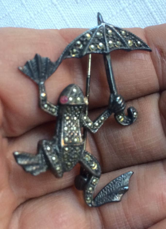 Frosch Pin, Brosche, Retro Schmuck, Markasit Frosch, Schirm Kröte Pin von FabFinds42