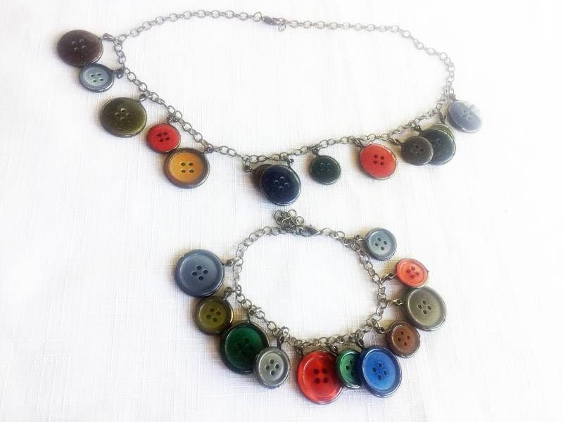 Knopf Halskette, Multi Color Neuheit Set, Bunt Armband, Schmuck-Set von FabFinds42