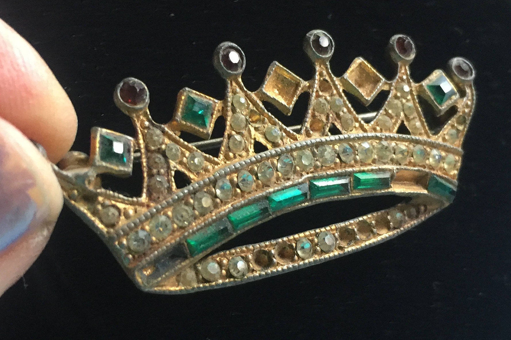 Krone Anstecknadel, Queen Retro Strass Pin, Kronen Brosche, 50Er Jahre Royal Anstecknadel von FabFinds42