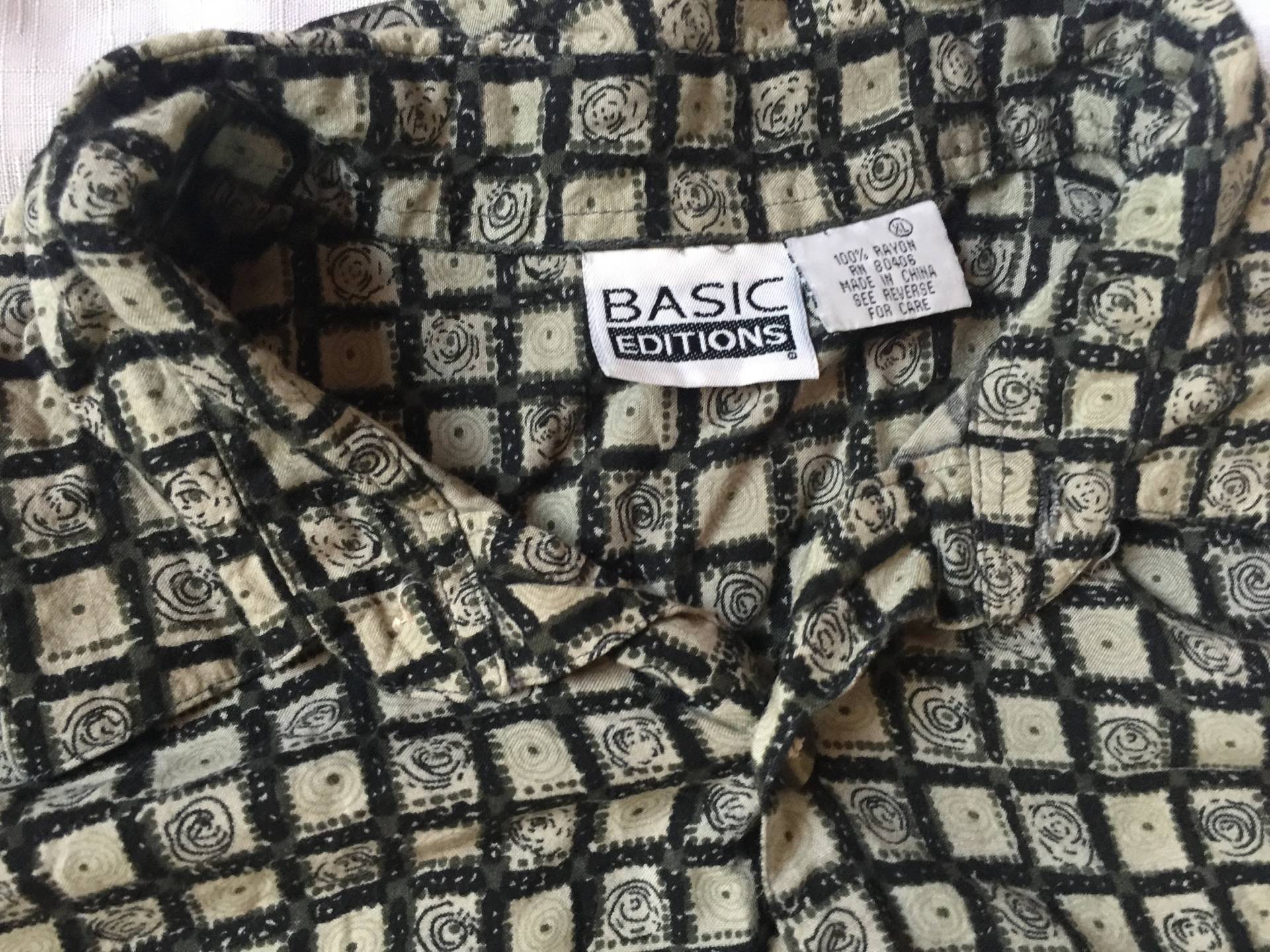 Retro Freizeithemd, Viskose Hemd, Print 80Er Herren Top, Jahre Rayon Xl Hemd von FabFinds42