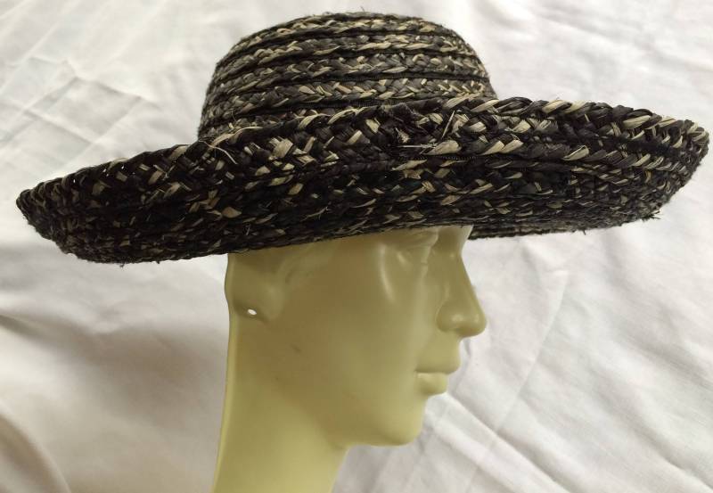 Strohhut, Schwarz Schatten Hut, Strand Sonnenhut, Designer Claibunde Hut Mit Breiter Krempe, Garten Wanderhut von FabFinds42