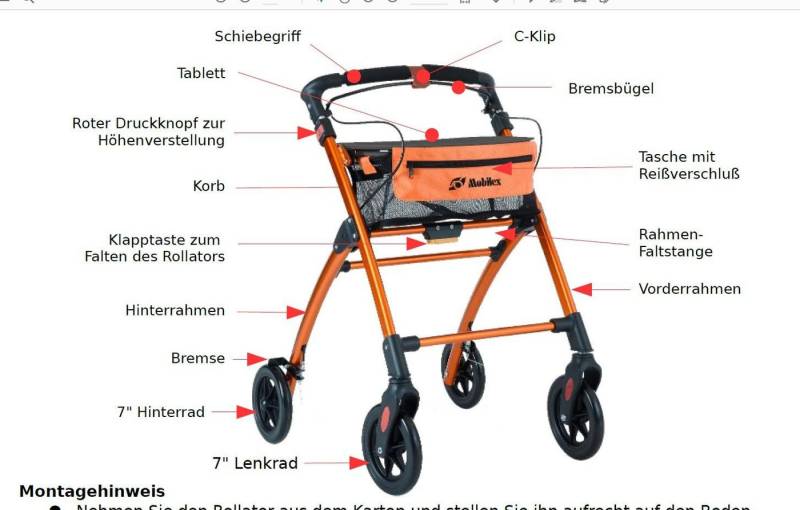 FabaCare Indoor-Rollator Jaguar faltbar, Leichtgewichtrollator mit Tablett von FabaCare