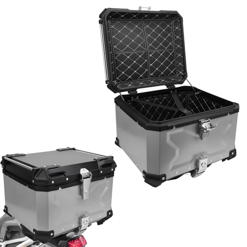 Fabater 55L Motorrad-Topcase, Universal-Motorrad-Heckbox, Heck-Topbox aus Aluminiumlegierung mit Reflektierendem Aufkleber und Sicherheitsschloss, Motorrad-Aufbewahrungsbox für Helm von Fabater