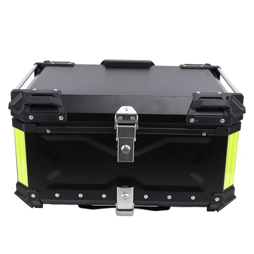 Fabater Universelles Motorrad-Topcase, 65 L Motorrad-Heckbox mit Reflektierendem Aufkleber und Schloss, Heckbox aus Aluminiumlegierung, Motorrad-Aufbewahrungsbox für Helm, Gepäck (Black) von Fabater