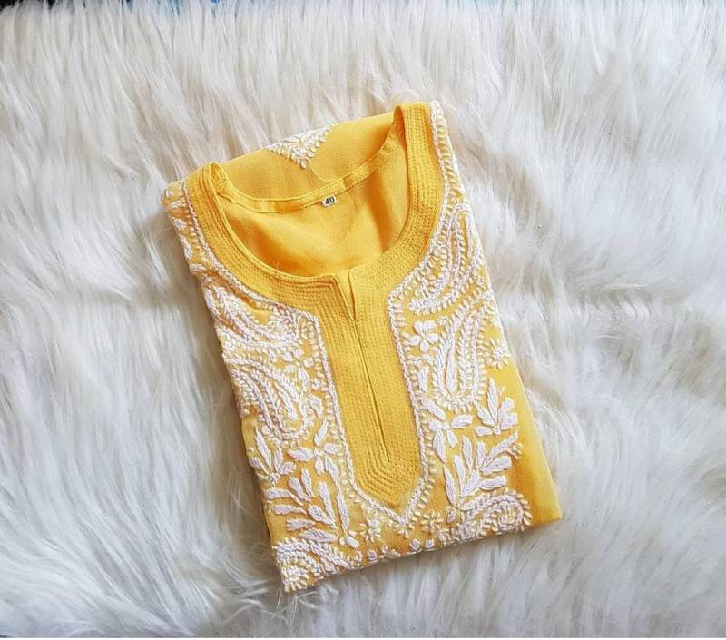 Hand Bestickt Lucknow Chikankari Baumwolle Kurti Tunika von FabboutiqueShop