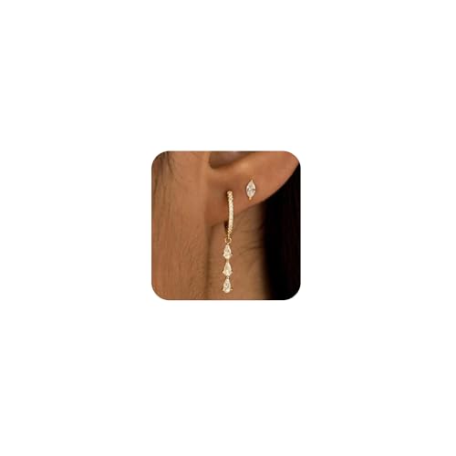FabbyGlow 2PCS goldene Ohrringe mit Diamantbesatz und Anhängern, 14K vergoldet, wasserfest, ideal für Alltag, Partys und mehr FabbyGlow 2PCS goldene Ohrringe mit Diamantbesatz und Anhängern, 14K vergoldet, wasserfest, ideal für Alltag, Partys und mehr von FabbyGlow