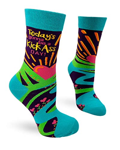 Fabdaz Today's Gonna Be a Kick A-s Day Fun Damen Crew Socken – 1 Paar, Einheitsgröße, Mehrfarbig, Einheitsgröße von Fabdaz