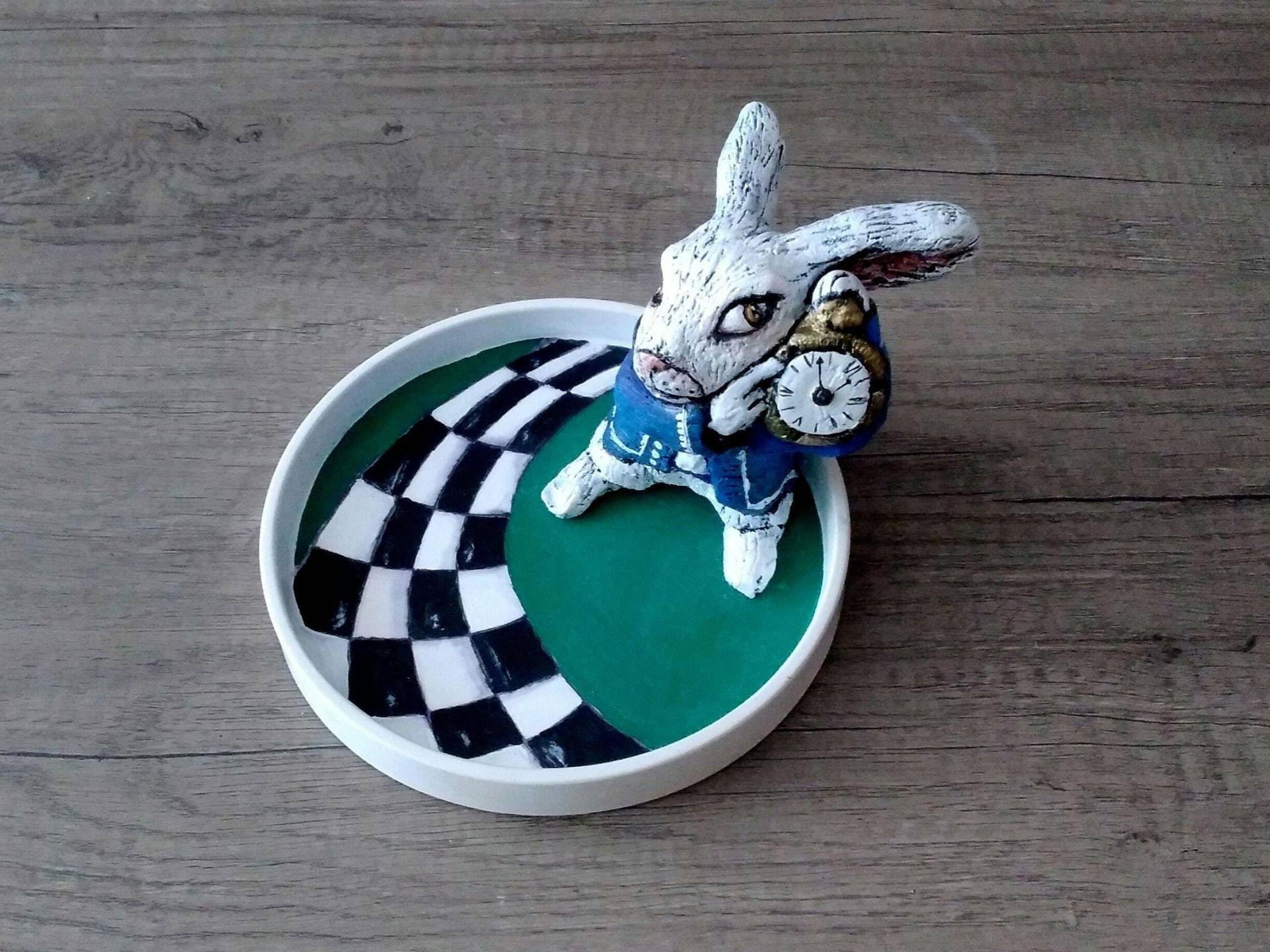 Weißes Kaninchen Hase Alice Im Wunderland Dekoration Schale Figur Weißes Kaninchen Hase Alice Im Wunderland Dekoration Schale Figur von FabelhafteTonWelt