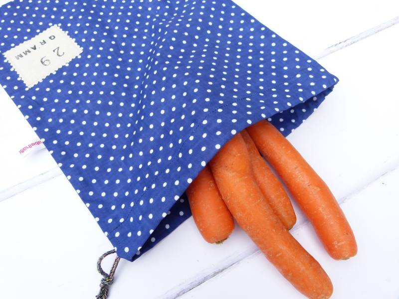 Großer Allzweckbeutel - Stoffbeutel Gemüsebeutel Obstbeutel Unverpackt Einkaufen Nachhaltig "Punkte Auf Blau" von Fabelhaftewerkstatt