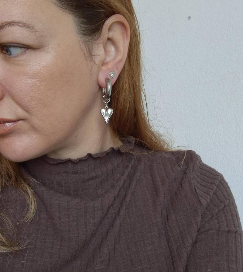 Edelstahl Creolen Silber Herz-Anhänger, 23 Mm Edelstahl Creolen Silber Herz-Anhänger, 23 Mm von FabelleCreations
