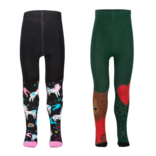 Fabellita Baumwollstrumpfhose Mädchen & Jungen Krabbelstrumpfhose – Bundle – Magische Einhörner – Bär mit Herz-Designs – Bunte Winterstrumpfhose Kinder, Weihnachten & Halloween - Bunt - 4 bis 5 Jahre von Fabellita